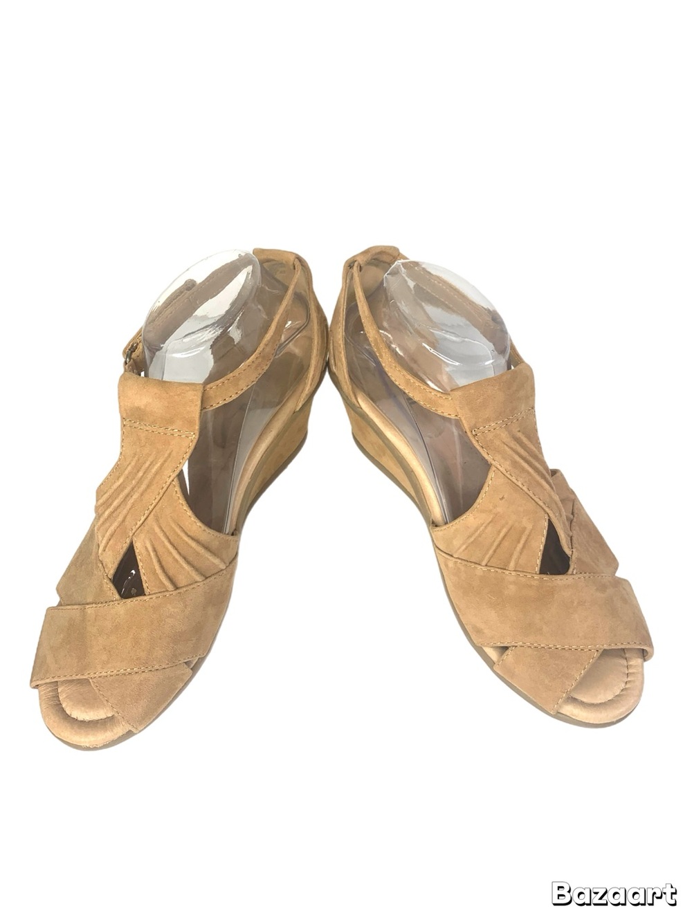 Earth Tan Suede Peep-Toe Wedge Sandals 9 wide